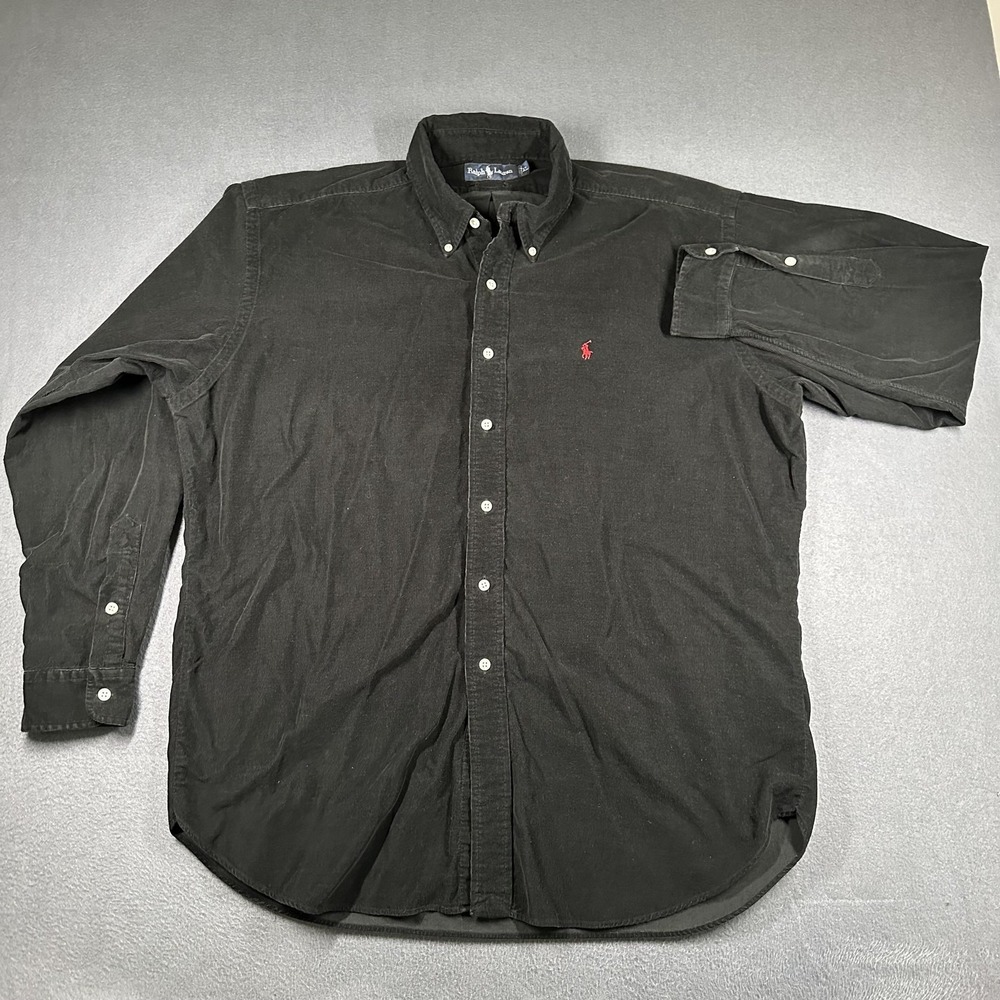 Ralph Lauren Shirt Mens XL Black Corduroy Long Sleeve Button Down Pony Logo